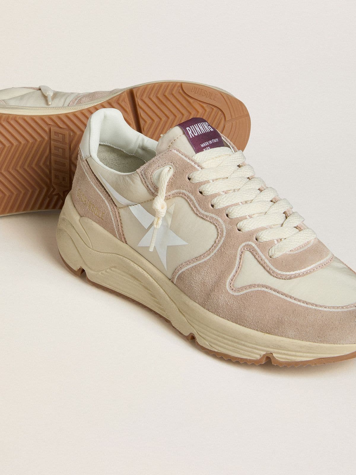 Women's Running Sole in nylon and suede with silver printed star and leather heel tab - Golden Goose Women