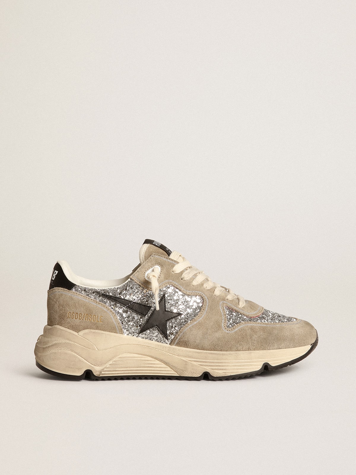 Women's Running Sole in silver glitter and dove gray suede - Golden Goose Women
