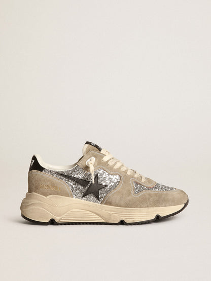 Women's Running Sole in silver glitter and dove gray suede - Golden Goose Women