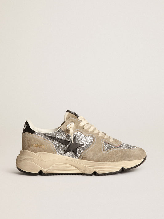 Women's Running Sole in silver glitter and dove gray suede - Golden Goose Women