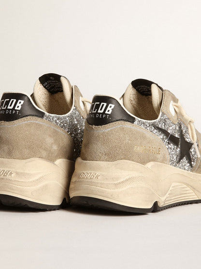 Women's Running Sole in silver glitter and dove gray suede - Golden Goose Women