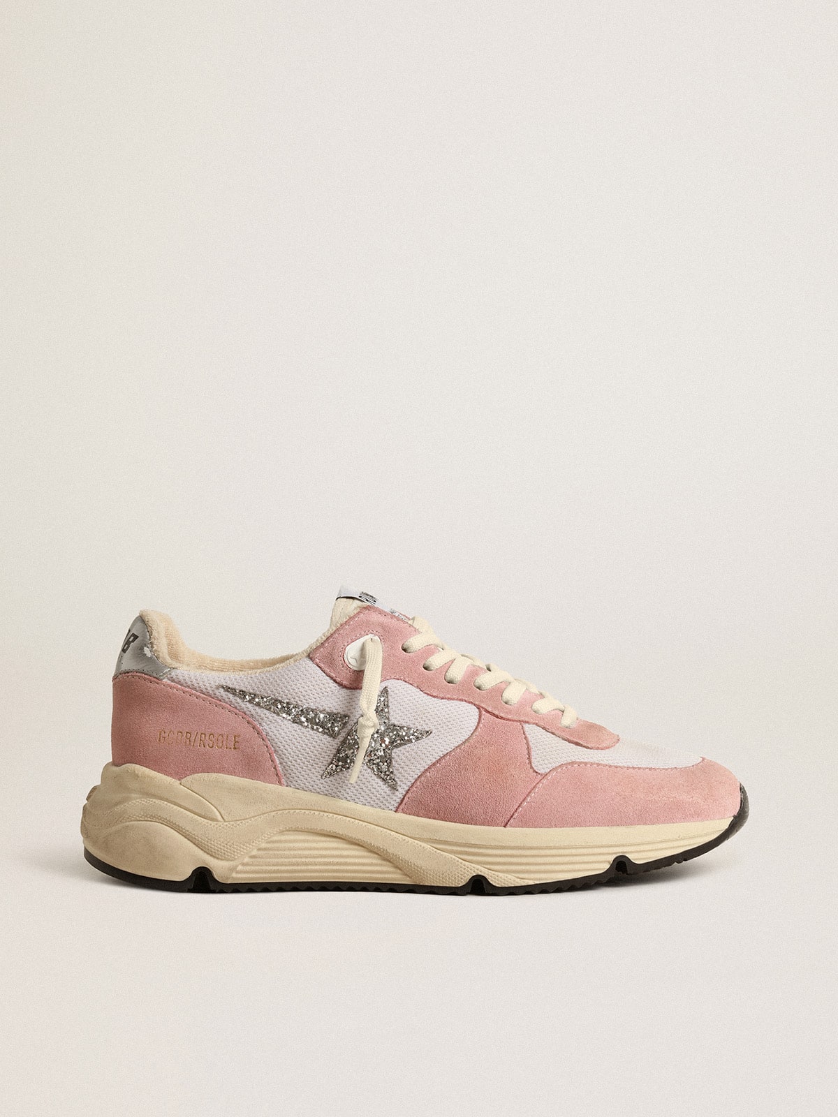 Women's Running Sole in gray mesh and suede with silver glitter star - Golden Goose Women
