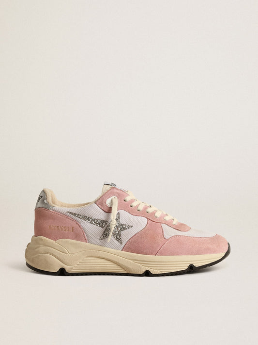 Women's Running Sole in gray mesh and suede with silver glitter star - Golden Goose Women