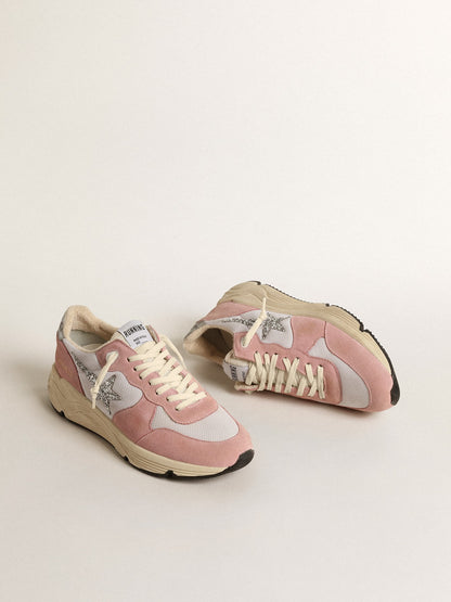Women's Running Sole in gray mesh and suede with silver glitter star - Golden Goose Women