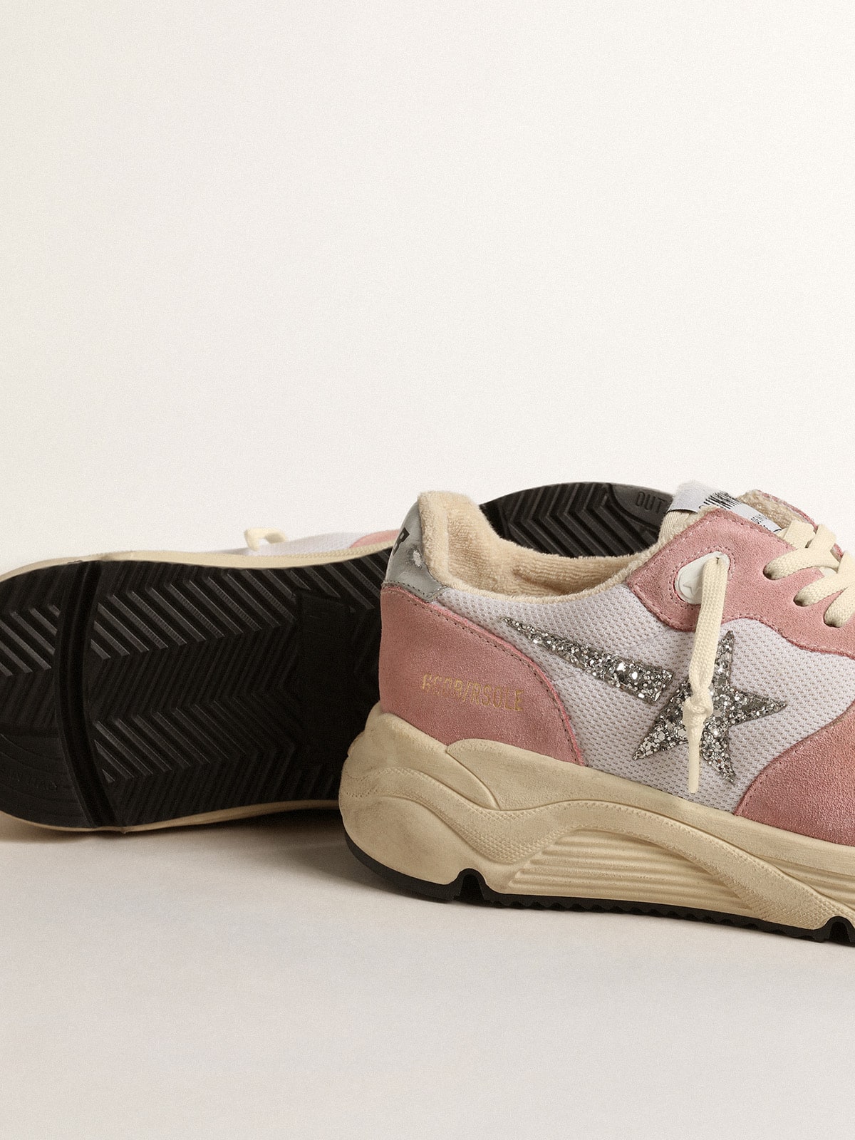 Women's Running Sole in gray mesh and suede with silver glitter star - Golden Goose Women