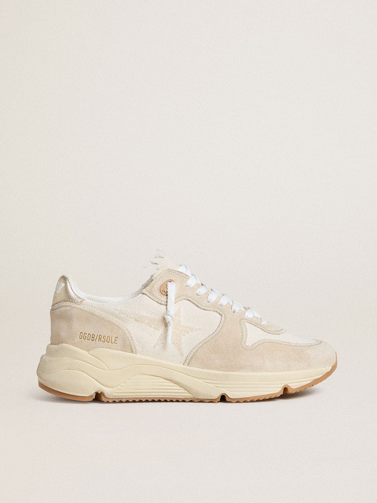 Women's Running Sole in canvas with beige star and platinum metallic leather heel tab - Golden Goose Women