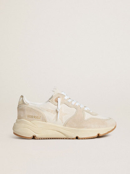 Women's Running Sole in canvas with beige star and platinum metallic leather heel tab - Golden Goose Women