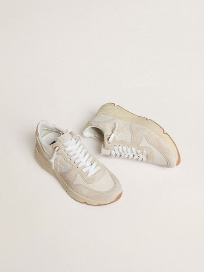 Women's Running Sole in canvas with beige star and platinum metallic leather heel tab - Golden Goose Women