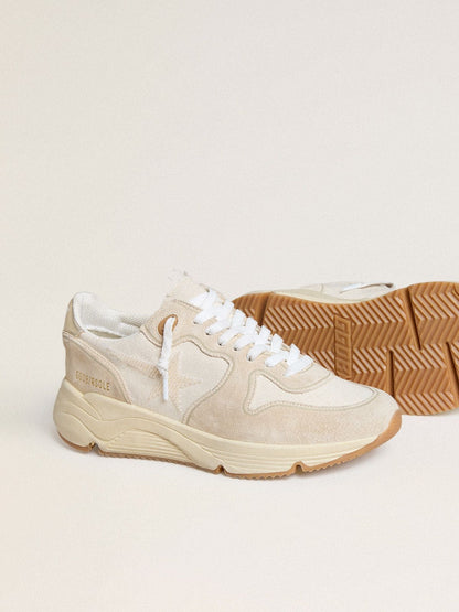 Women's Running Sole in canvas with beige star and platinum metallic leather heel tab - Golden Goose Women