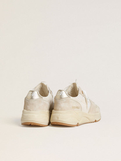 Women's Running Sole in canvas with beige star and platinum metallic leather heel tab - Golden Goose Women
