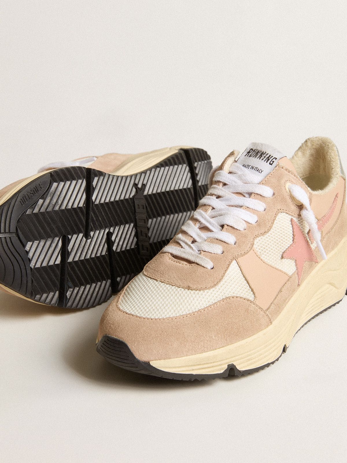 Women's Running Sole in mesh and suede with pink star and silver heel tab - Golden Goose Women