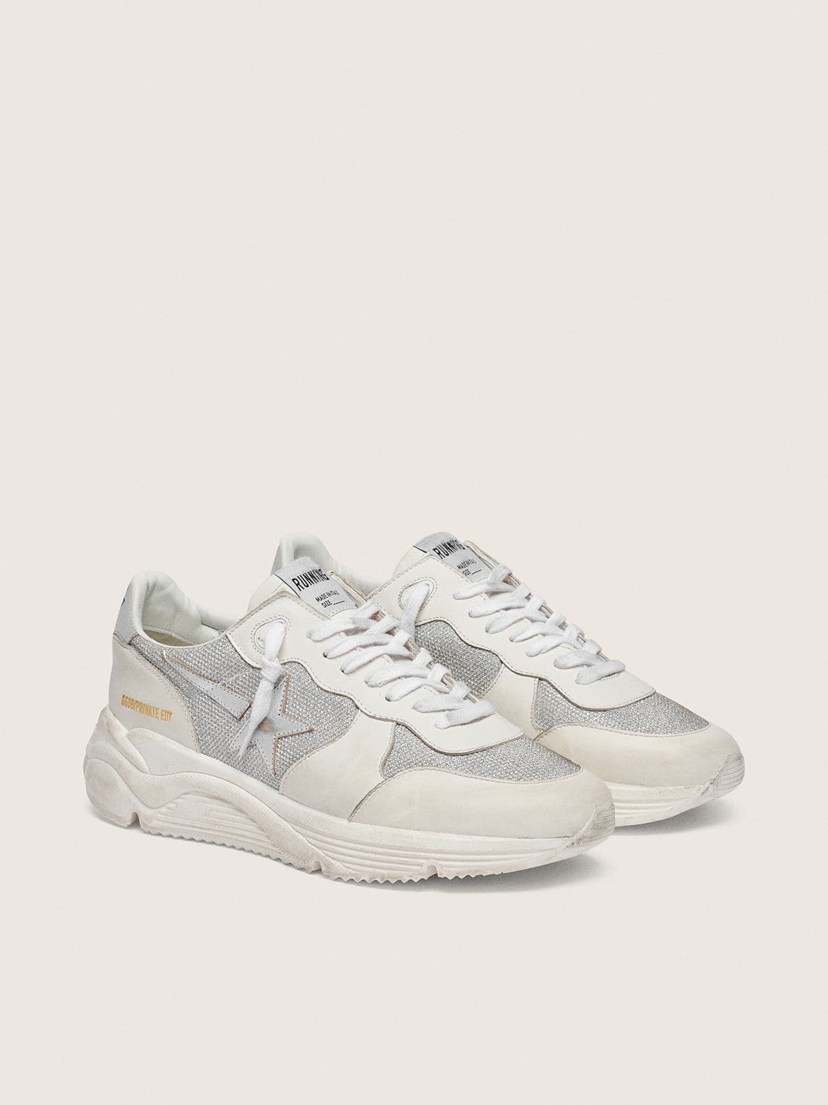Women’s Running Sole in mesh and nubuck with silver metallic leather star - Golden Goose Women