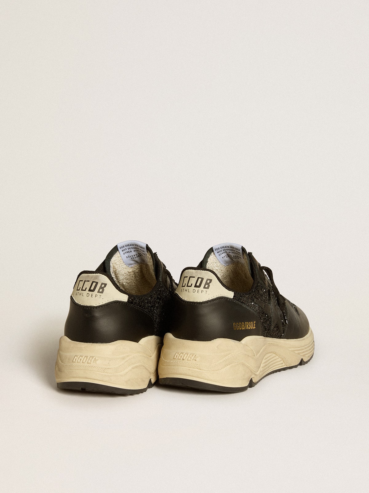 Women's Running Sole in black glitter with leather star and nubuck heel tab - Golden Goose Women