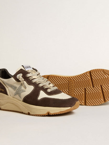 Women's Running Sole  in nappa and brown suede with a Swarovski crystal star - Golden Goose Women