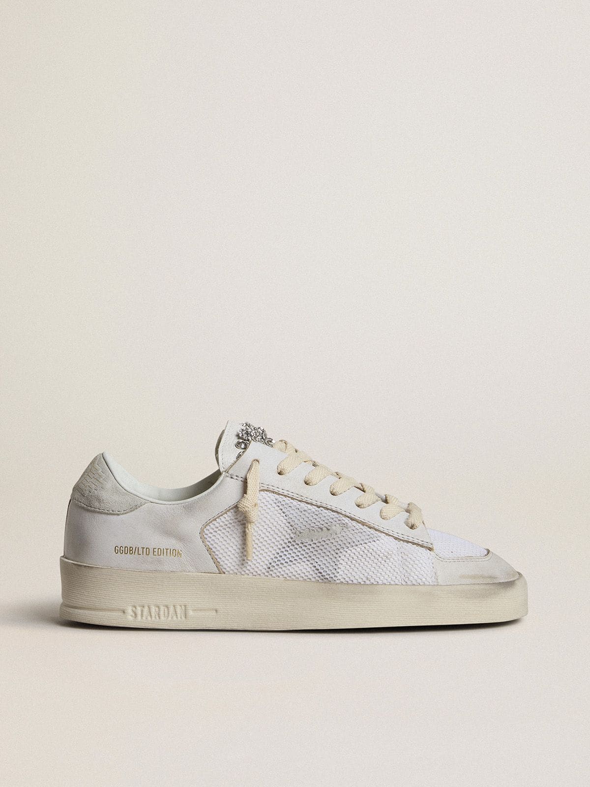 Stardan LTD in white leather with star and heel tab in ice-gray suede - Golden Goose Women