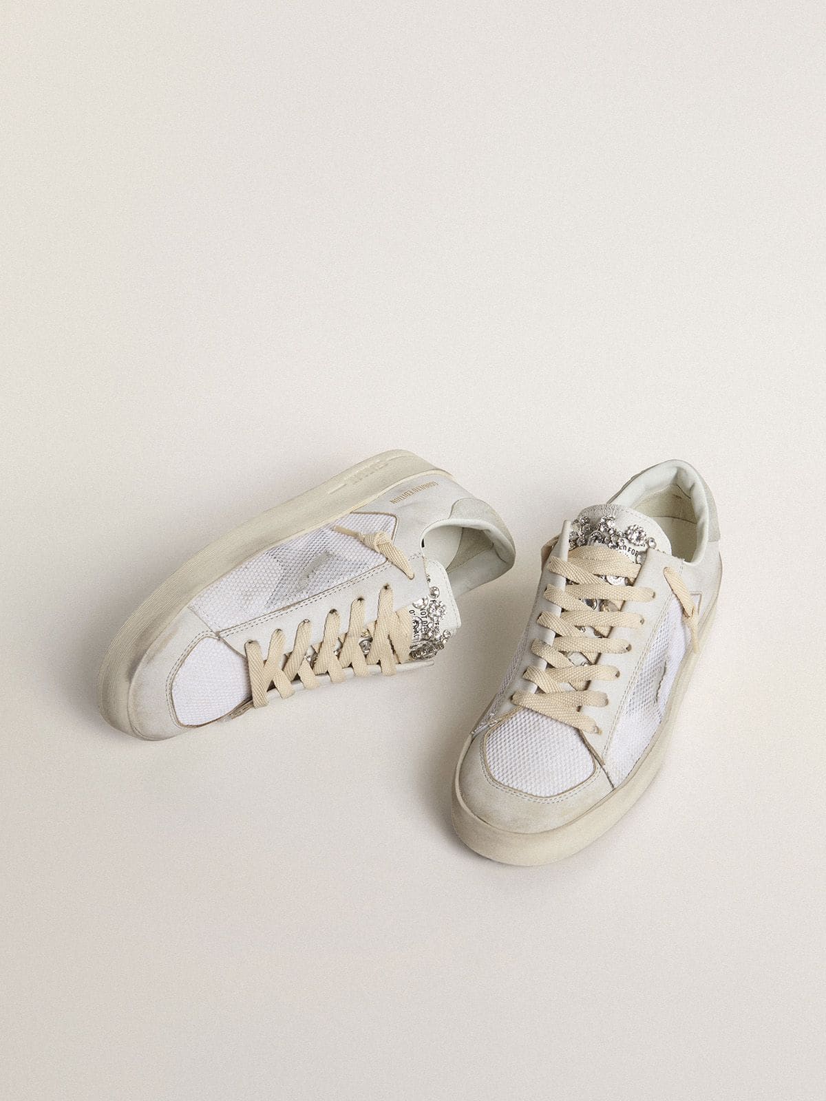 Stardan LTD in white leather with star and heel tab in ice-gray suede - Golden Goose Women
