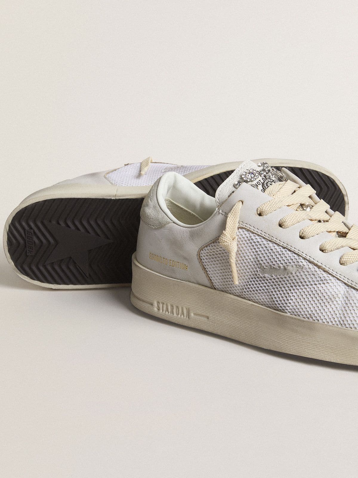 Stardan LTD in white leather with star and heel tab in ice-gray suede - Golden Goose Women