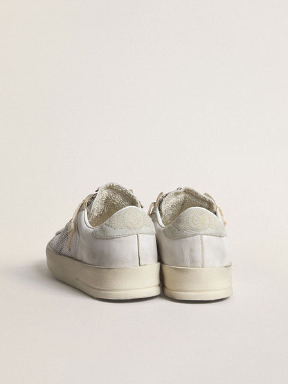 Stardan LTD in white leather with star and heel tab in ice-gray suede - Golden Goose Women
