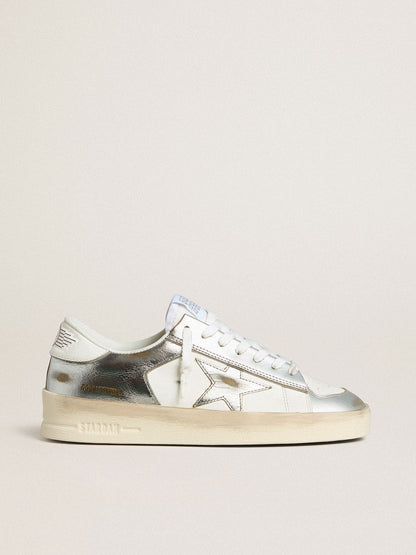 Stardan in silver foiled leather with white heel tab - Golden Goose Women