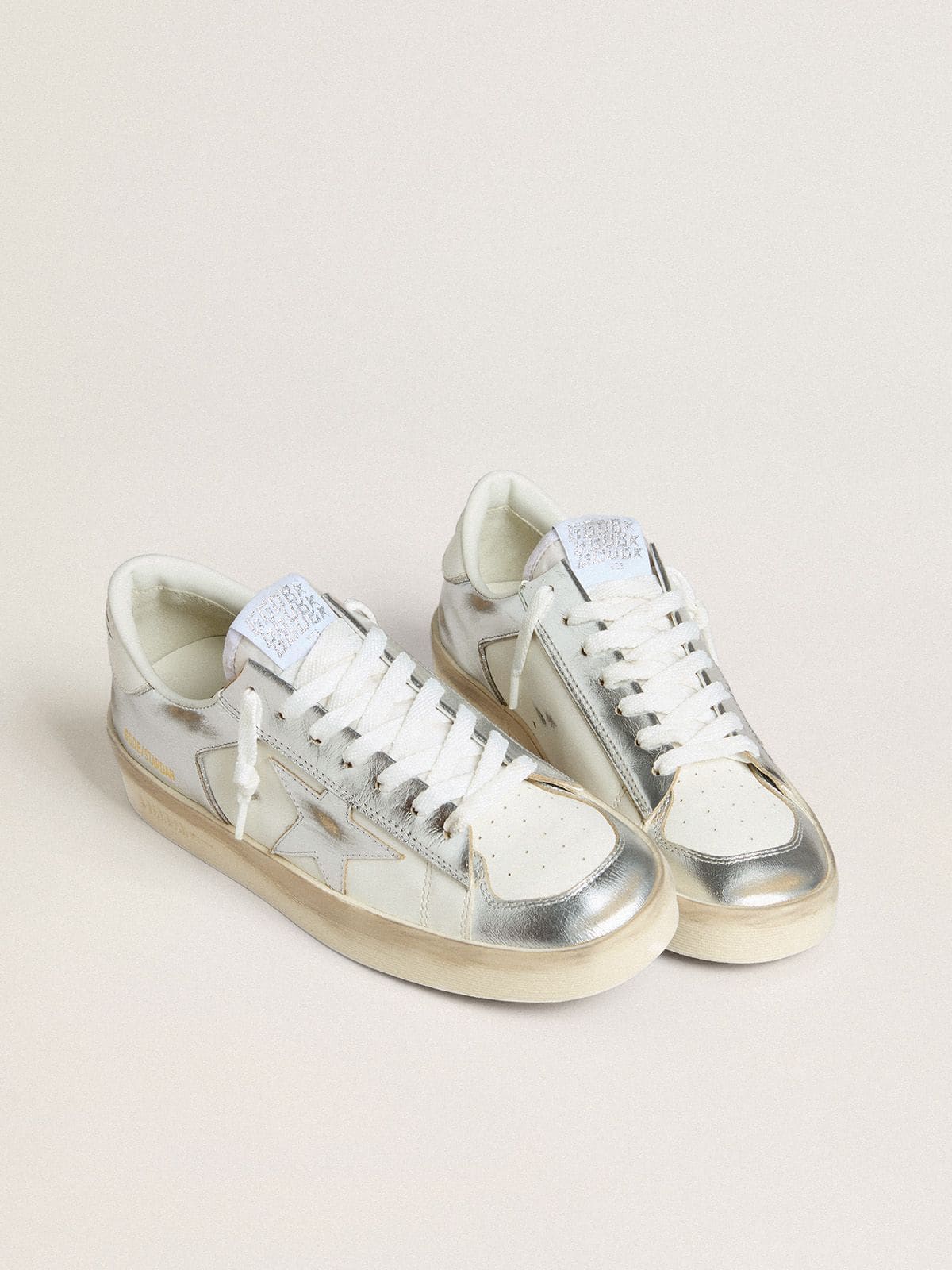 Stardan in silver foiled leather with white heel tab - Golden Goose Women