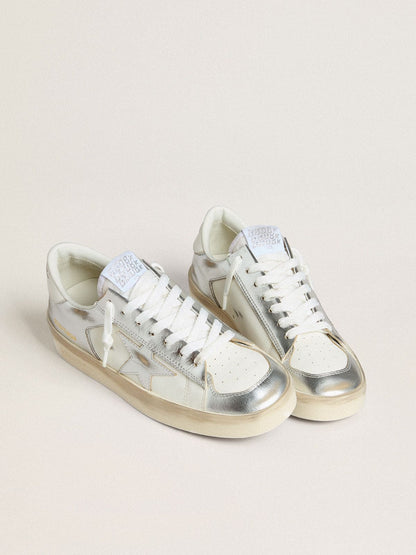 Stardan in silver foiled leather with white heel tab - Golden Goose Women