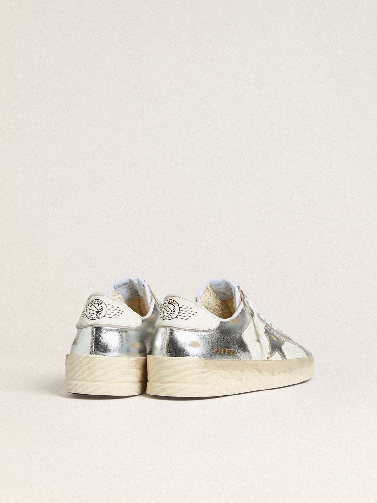 Stardan in silver foiled leather with white heel tab - Golden Goose Women