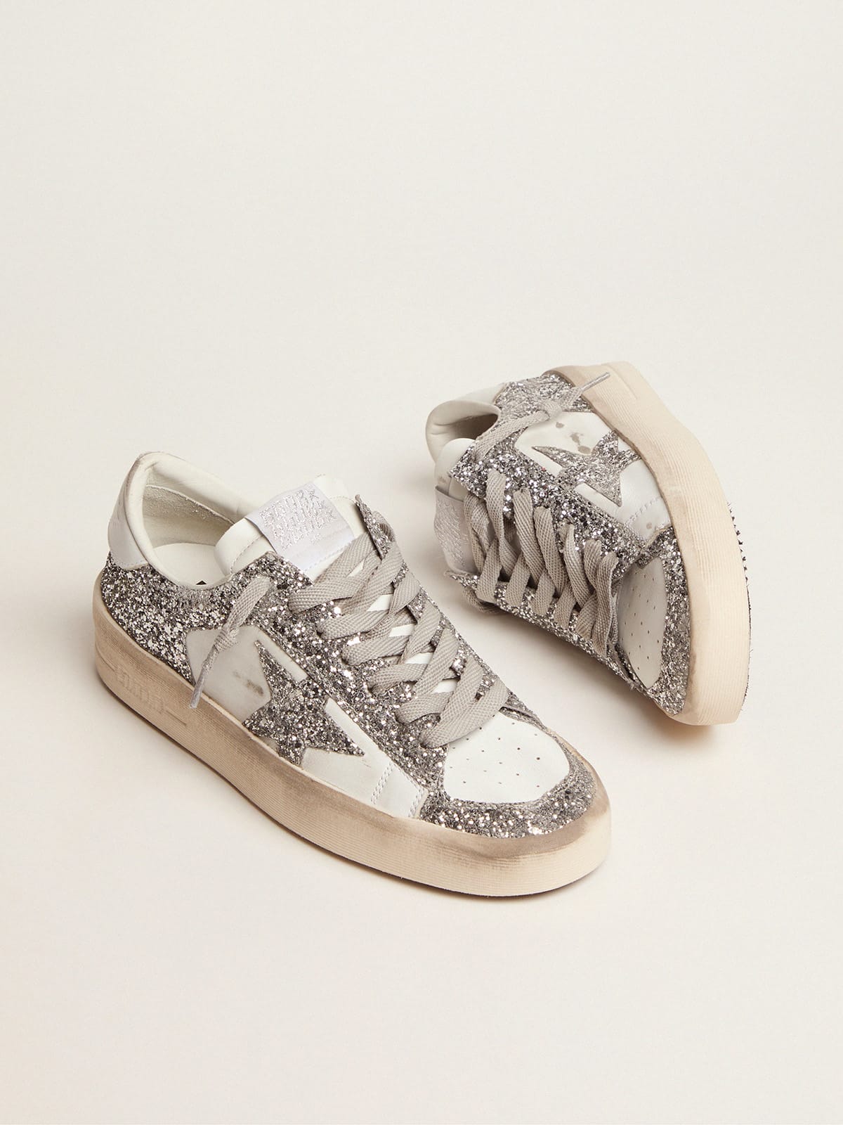 Women’s Stardan sneakers with silver glitter | Golden Goose - Golden Goose Women