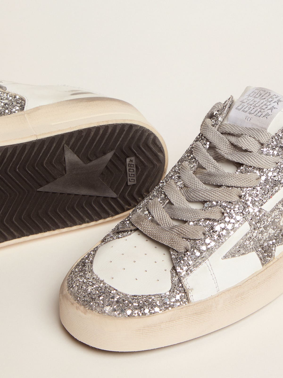 Women’s Stardan sneakers with silver glitter | Golden Goose - Golden Goose Women