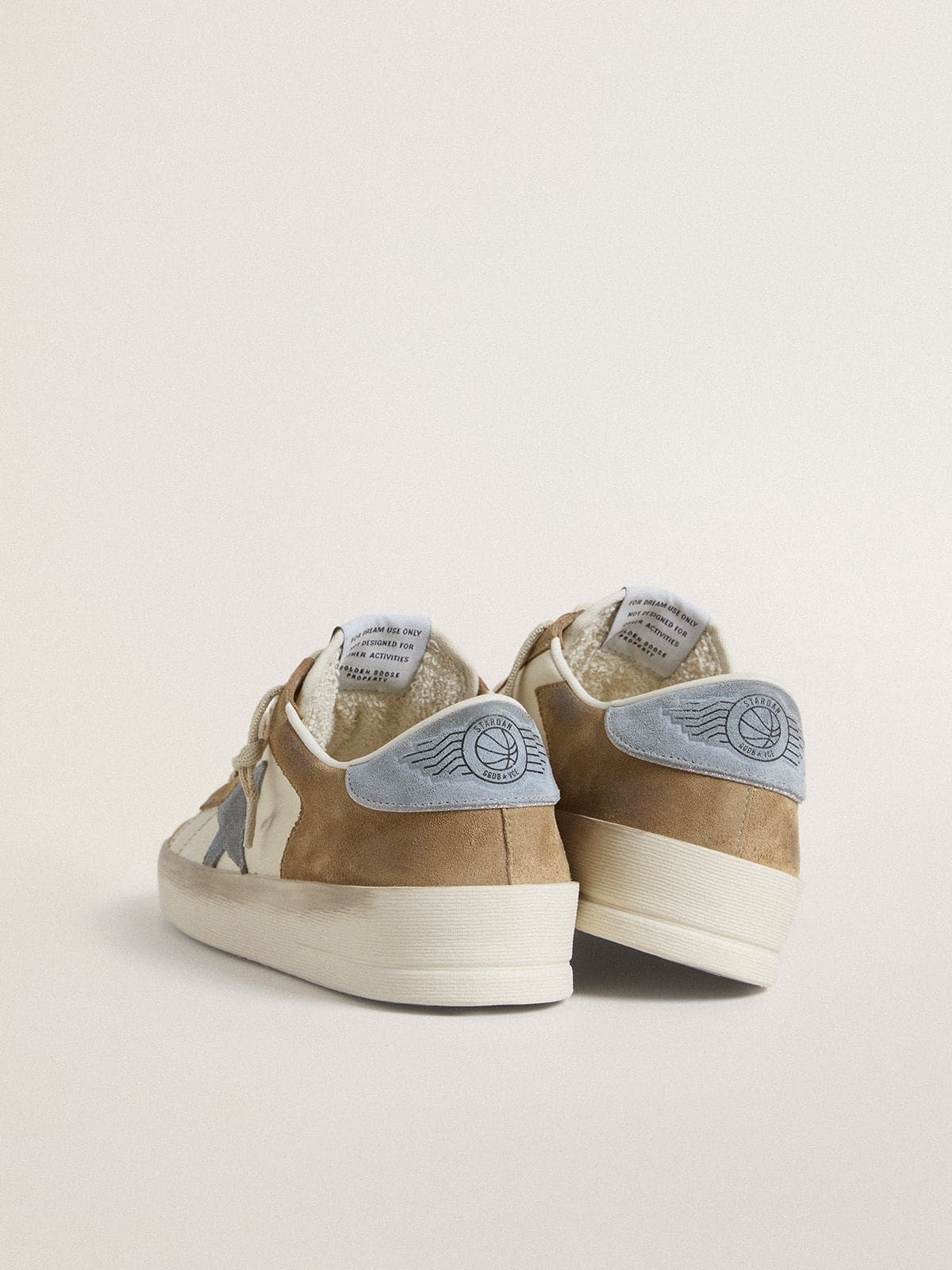 Stardan LTD in white leather and tobacco suede with light blue suede star and heel tab - Golden Goose Women