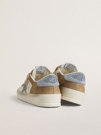 Stardan LTD in white leather and tobacco suede with light blue suede star and heel tab - Golden Goose Women