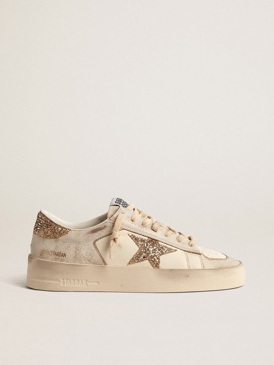 Women’s Stardan in ecru nappa leather with gold glitter star and heel tab - Golden Goose Women