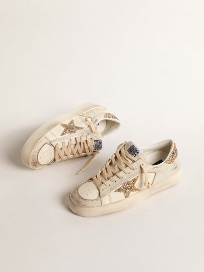 Women’s Stardan in ecru nappa leather with gold glitter star and heel tab - Golden Goose Women