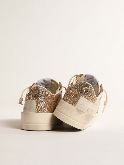 Women’s Stardan in ecru nappa leather with gold glitter star and heel tab - Golden Goose Women