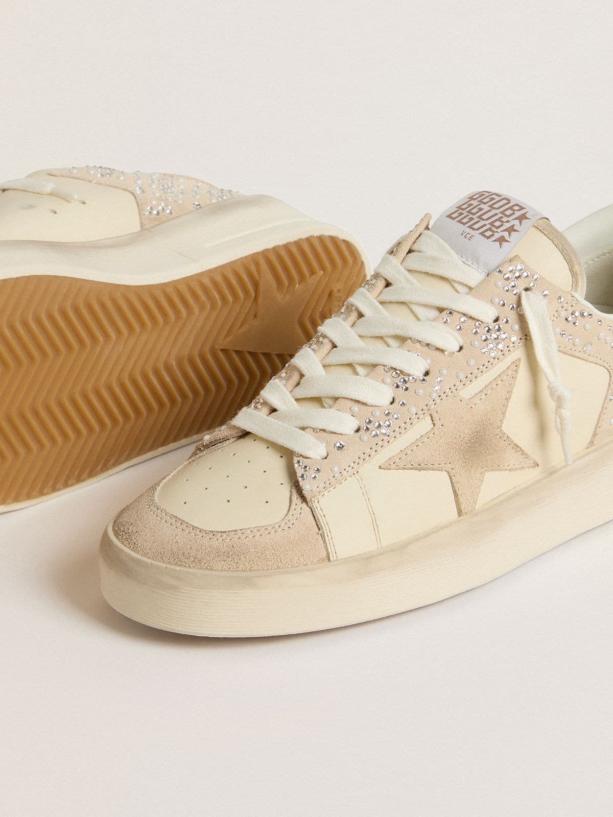 Stardan in cream-colored suede and leather with Swarovski and a suede star - Golden Goose Women