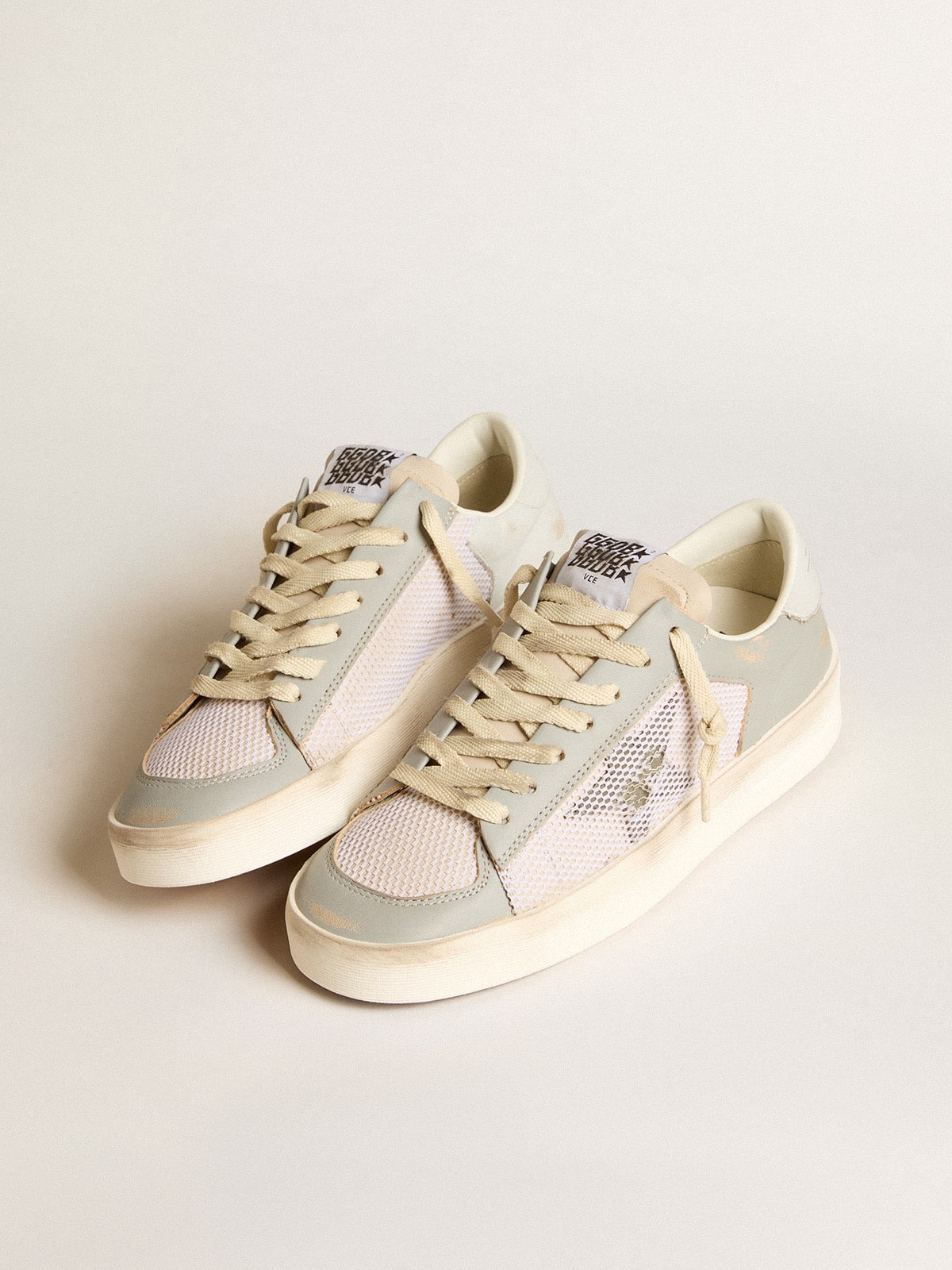 Stardan in gray nappa leather and white mesh with gray leather star - Golden Goose Women