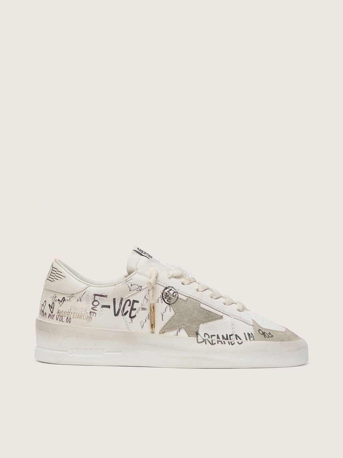 Stardan with beige suede star and toe and all-over lettering and patterns - Golden Goose Women