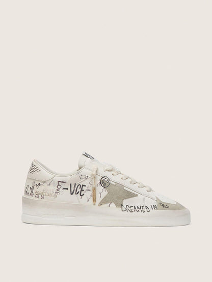 Stardan with beige suede star and toe and all-over lettering and patterns - Golden Goose Women