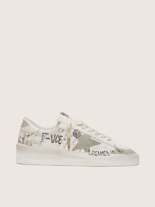 Stardan with beige suede star and toe and all-over lettering and patterns - Golden Goose Women