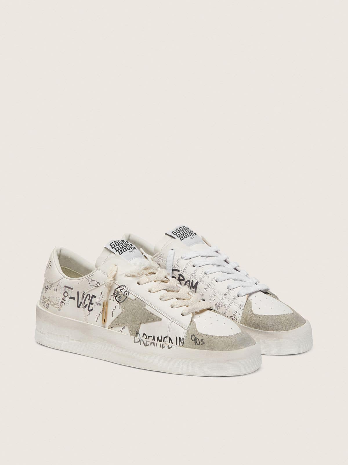 Stardan with beige suede star and toe and all-over lettering and patterns - Golden Goose Women
