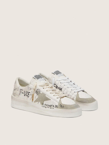 Stardan with beige suede star and toe and all-over lettering and patterns - Golden Goose Women