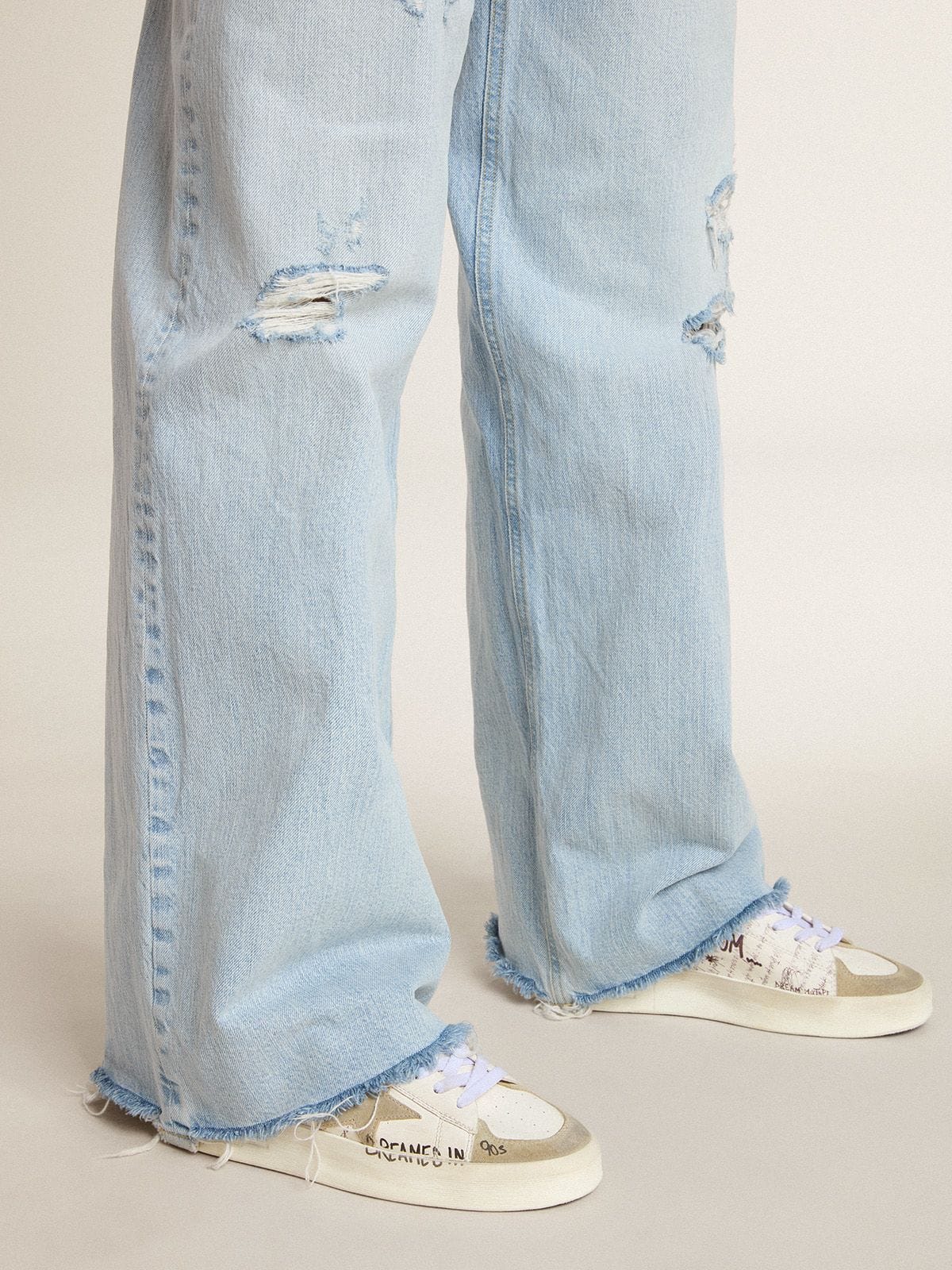 Stardan with beige suede star and toe and all-over lettering and patterns - Golden Goose Women