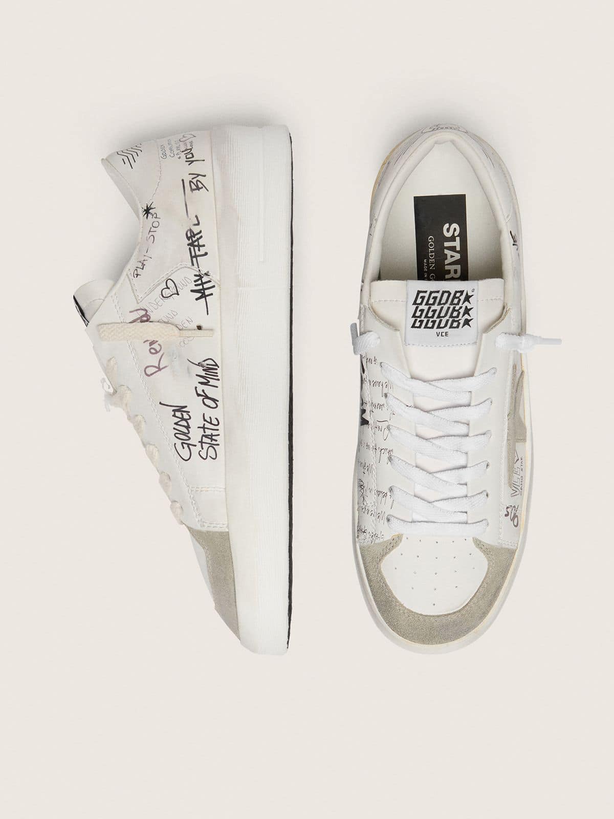 Stardan with beige suede star and toe and all-over lettering and patterns - Golden Goose Women