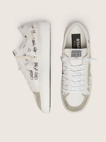 Stardan with beige suede star and toe and all-over lettering and patterns - Golden Goose Women