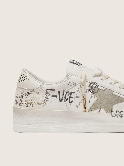 Stardan with beige suede star and toe and all-over lettering and patterns - Golden Goose Women