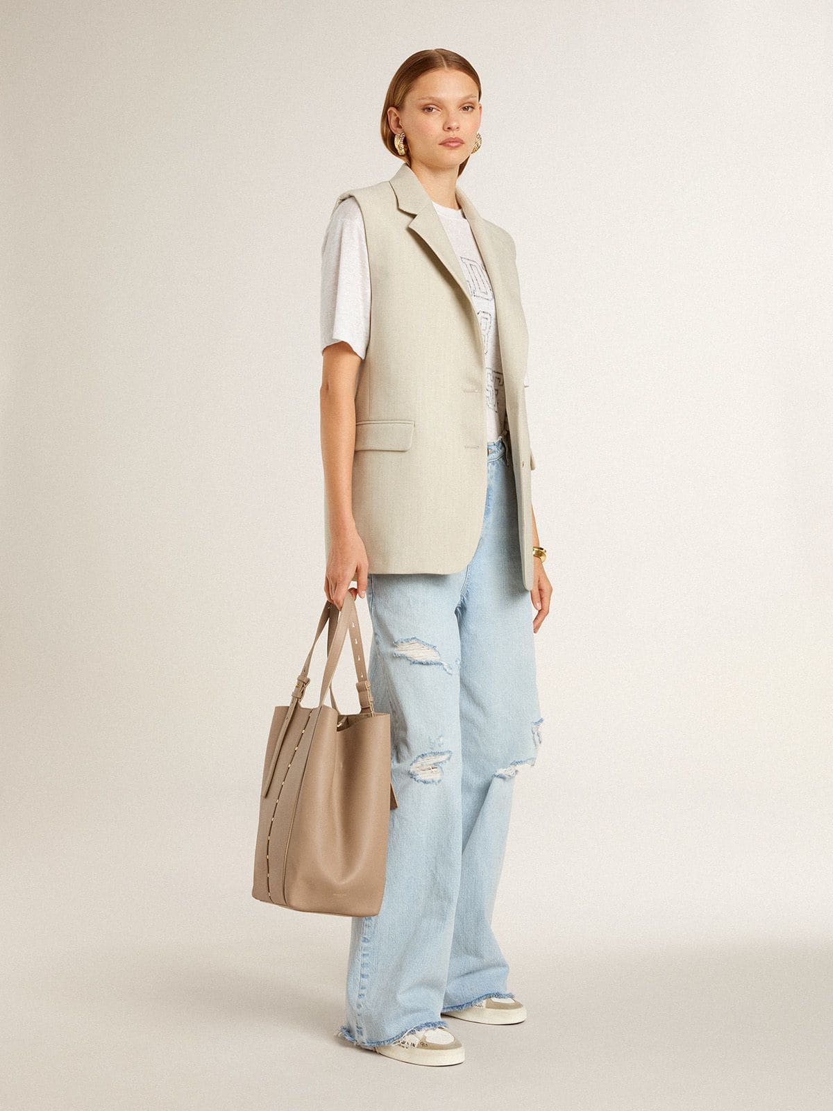 Stardan with beige suede star and toe and all-over lettering and patterns - Golden Goose Women