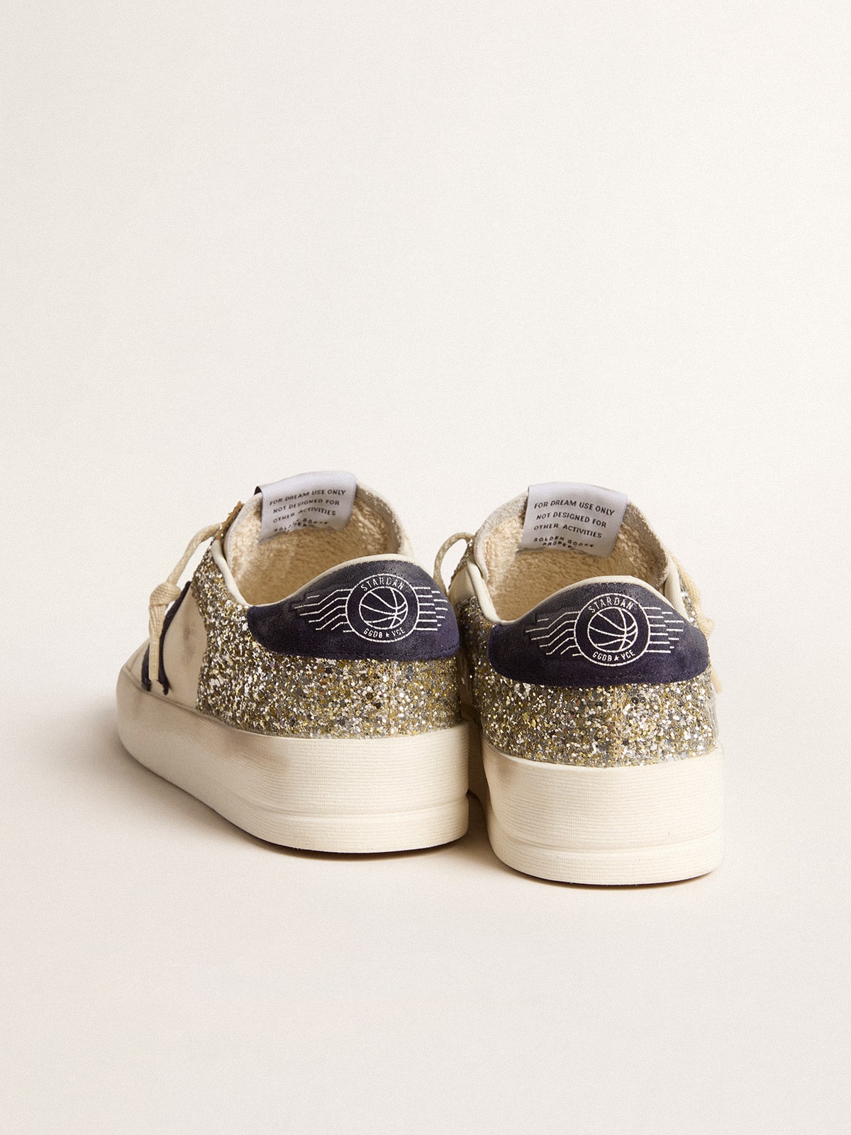 Women's Stardan in platinum glitter with dark blue suede star and heel tab - Golden Goose Women