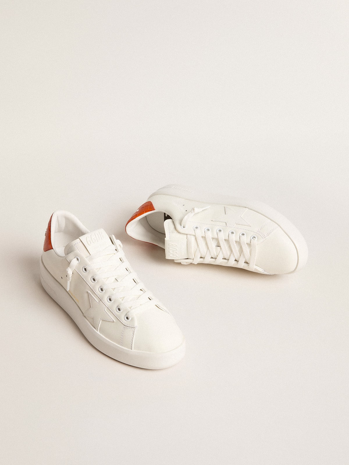 Women’s Purestar with white leather star and orange heel tab - Golden Goose Women