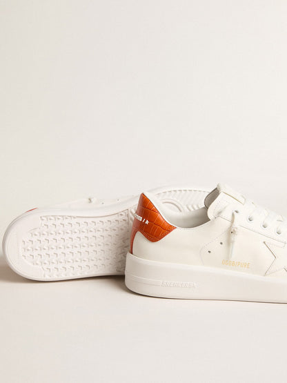 Women’s Purestar with white leather star and orange heel tab - Golden Goose Women