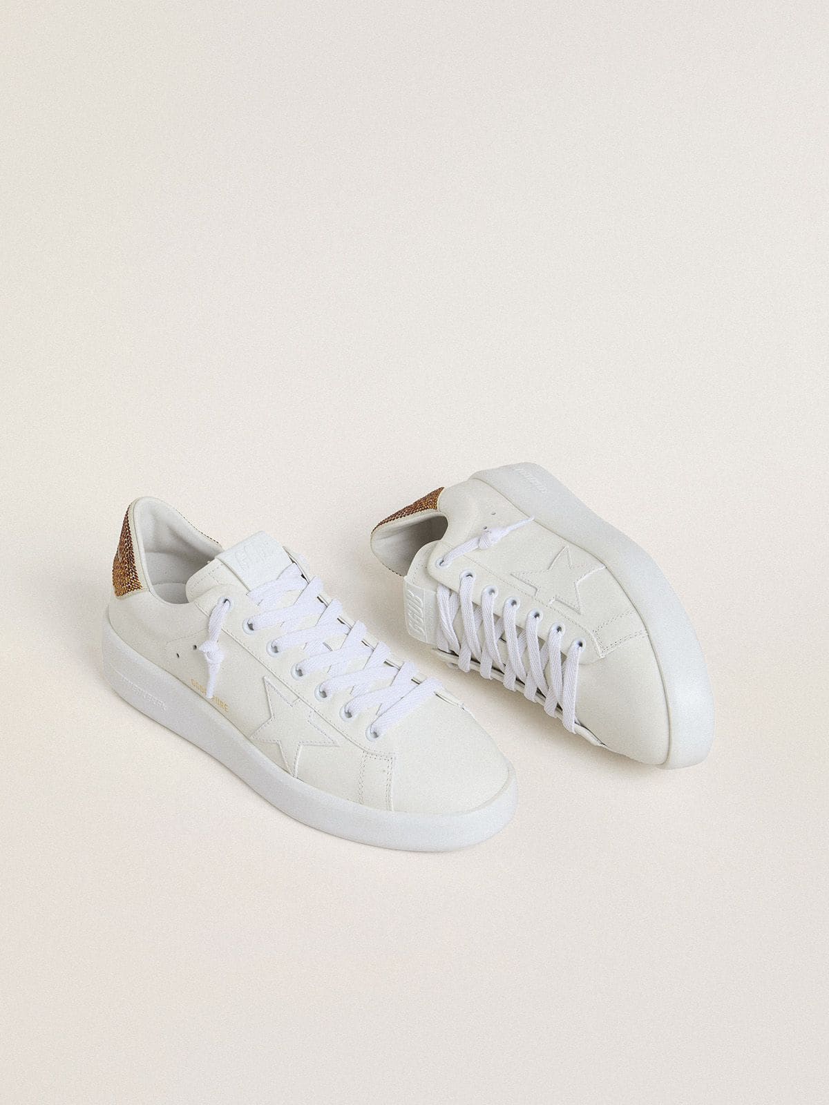 Women’s Purestar with white leather star and brown crystal heel tab - Golden Goose Women