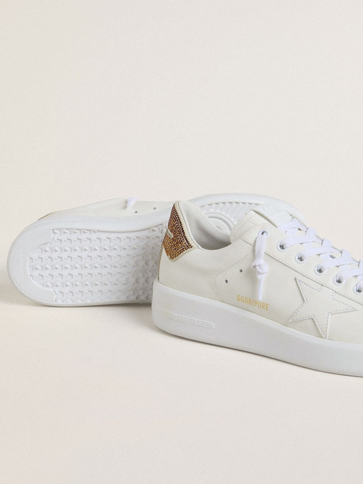 Women’s Purestar with white leather star and brown crystal heel tab - Golden Goose Women